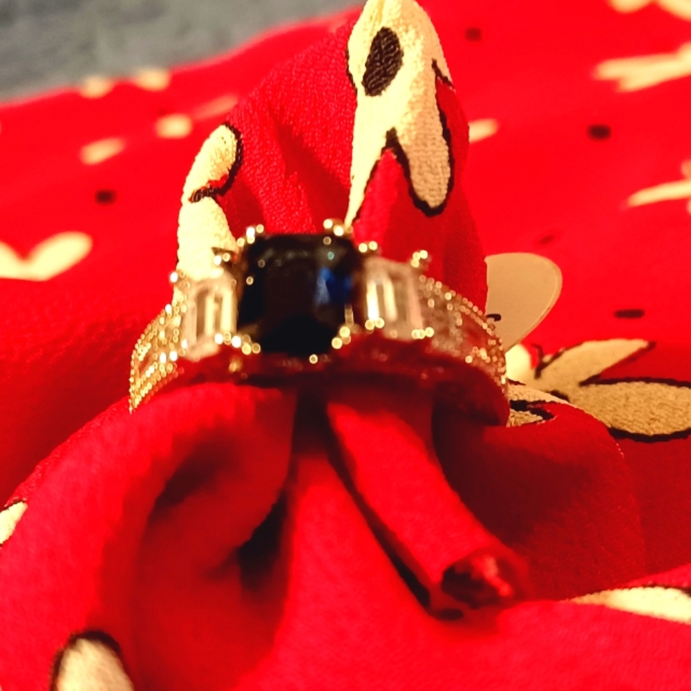 New CZ n Sapphire Ring Silver Value $35